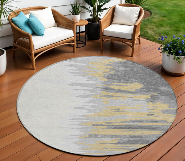 Homeroots 3' Stylish Abstract Beige Brown Gray Washable Indoor Outdoor Area Rug For Versatile Spaces 8' Round Polyester 601214