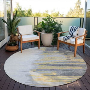 Homeroots 3' Stylish Abstract Beige Brown Gray Washable Indoor Outdoor Area Rug For Versatile Spaces 8' Round Polyester 601214