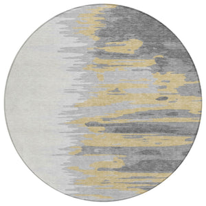 HomeRoots 5' Modern Abstract Gray and Tan Area Rug - Washable, Durable, Indoor/Outdoor Design for Any Space 8' Round 601214