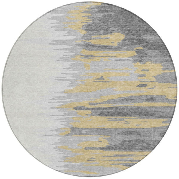 Homeroots 3' Stylish Abstract Beige Brown Gray Washable Indoor Outdoor Area Rug For Versatile Spaces 8' Round Polyester 601214