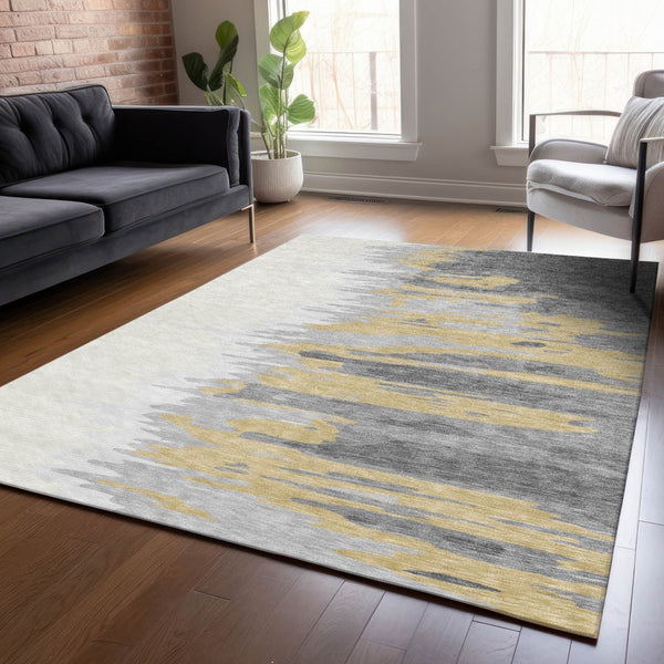 Homeroots 3' Stylish Abstract Beige Brown Gray Washable Indoor Outdoor Area Rug For Versatile Spaces 8' X 10' Polyester 601215