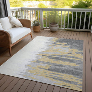 Homeroots 3' Stylish Abstract Beige Brown Gray Washable Indoor Outdoor Area Rug For Versatile Spaces 9' X 12' Polyester 601216
