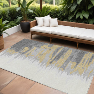 Homeroots 3' Stylish Abstract Beige Brown Gray Washable Indoor Outdoor Area Rug For Versatile Spaces 10' X 14' Polyester 601217