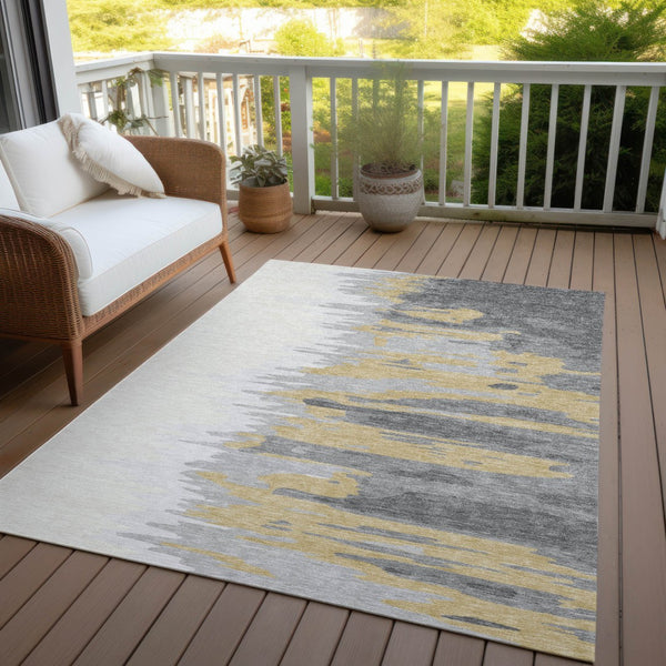 Homeroots 3' Stylish Abstract Beige Brown Gray Washable Indoor Outdoor Area Rug For Versatile Spaces 10' X 14' Polyester 601217