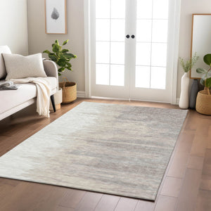 Homeroots 3' Stylish Abstract Beige Brown Gray Washable Indoor Outdoor Area Rug For Versatile Spaces 5' X 8' Polyester 601219