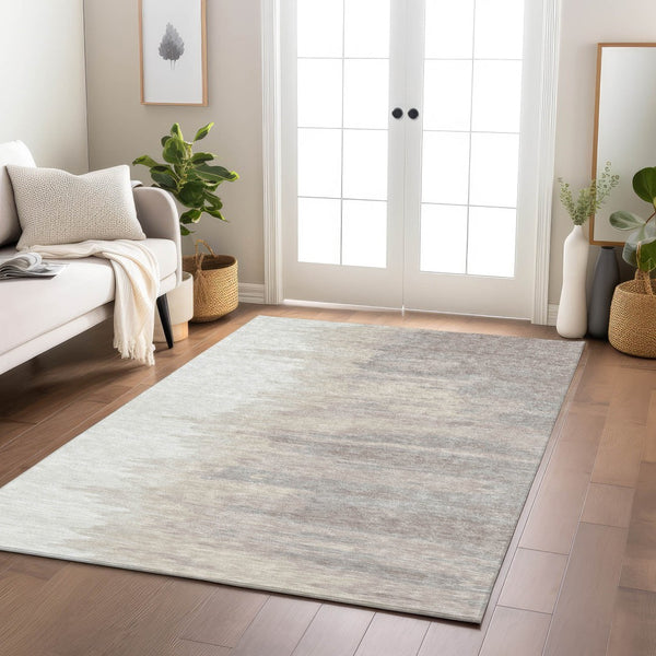 Homeroots 3' Stylish Abstract Beige Brown Gray Washable Indoor Outdoor Area Rug For Versatile Spaces 9' X 12' Polyester 601222
