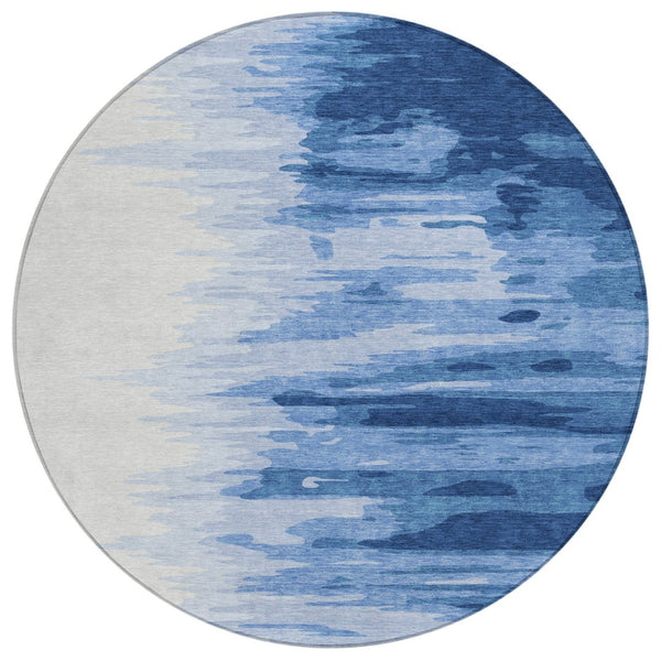 HomeRoots 5' Navy Blue and Ivory Abstract Area Rug - Modern, Washable Design for Indoor and Outdoor Use 8' Round 601226