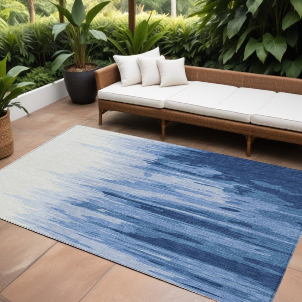 HomeRoots 9' X 12' Navy Blue & Ivory Abstract Area Rug – Stylish, Washable, Durable for Indoor & Outdoor Use 601228