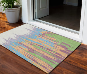 Homeroots 3' Stylish Abstract Beige Brown Gray Washable Indoor Outdoor Area Rug For Versatile Spaces 3' X 5' Polyester 601230