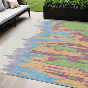 Homeroots 3' Stylish Abstract Beige Brown Gray Washable Indoor Outdoor Area Rug For Versatile Spaces 5' X 8' Polyester 601231