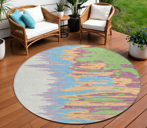 Homeroots 3' Stylish Abstract Beige Brown Gray Washable Indoor Outdoor Area Rug For Versatile Spaces 8' Round Polyester 601232