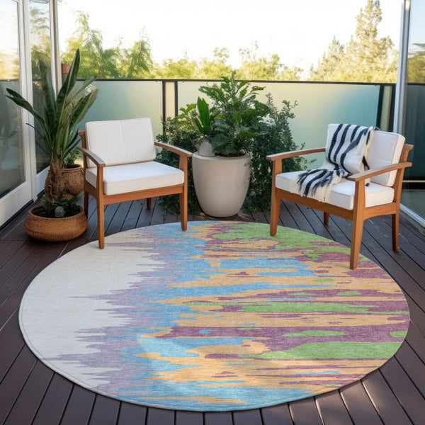 Homeroots 3' Stylish Abstract Beige Brown Gray Washable Indoor Outdoor Area Rug For Versatile Spaces 8' Round Polyester 601232