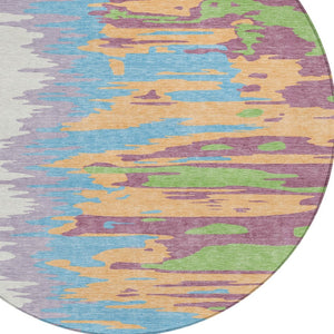 Homeroots 3' Stylish Abstract Beige Brown Gray Washable Indoor Outdoor Area Rug For Versatile Spaces 8' Round Polyester 601232