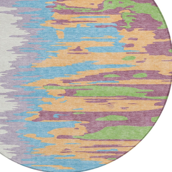 Homeroots 3' Stylish Abstract Beige Brown Gray Washable Indoor Outdoor Area Rug For Versatile Spaces 8' Round Polyester 601232