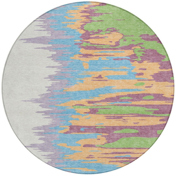 Homeroots 3' Stylish Abstract Beige Brown Gray Washable Indoor Outdoor Area Rug For Versatile Spaces 8' Round Polyester 601232