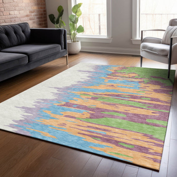 Homeroots 3' Stylish Abstract Beige Brown Gray Washable Indoor Outdoor Area Rug For Versatile Spaces 9' X 12' Polyester 601234