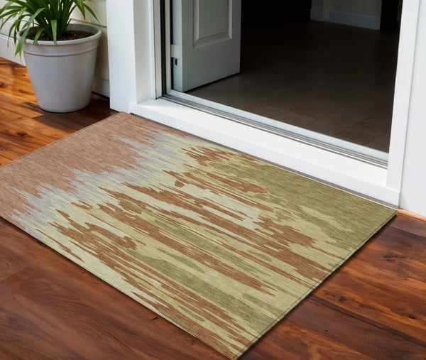 Homeroots 3' Stylish Abstract Beige Brown Gray Washable Indoor Outdoor Area Rug For Versatile Spaces 3' X 5' Polyester 601236