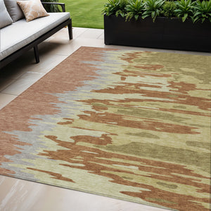 Homeroots 3' Stylish Abstract Beige Brown Gray Washable Indoor Outdoor Area Rug For Versatile Spaces 5' X 8' Polyester 601237