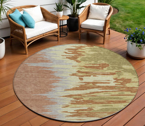 Homeroots 3' Stylish Abstract Beige Brown Gray Washable Indoor Outdoor Area Rug For Versatile Spaces 8' Round Polyester 601238