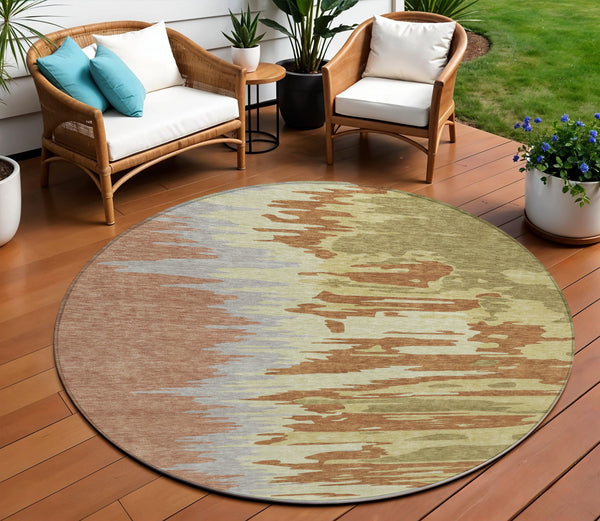 Homeroots 3' Stylish Abstract Beige Brown Gray Washable Indoor Outdoor Area Rug For Versatile Spaces 8' Round Polyester 601238
