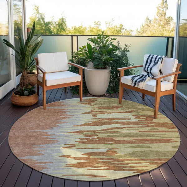 Homeroots 3' Stylish Abstract Beige Brown Gray Washable Indoor Outdoor Area Rug For Versatile Spaces 8' Round Polyester 601238