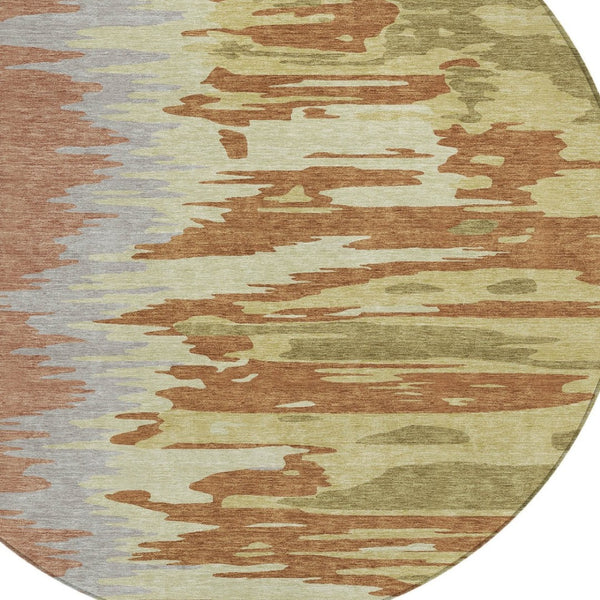 Homeroots 3' Stylish Abstract Beige Brown Gray Washable Indoor Outdoor Area Rug For Versatile Spaces 8' Round Polyester 601238