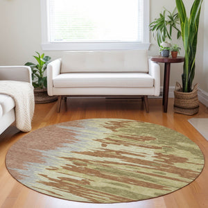 Homeroots 3' Stylish Abstract Beige Brown Gray Washable Indoor Outdoor Area Rug For Versatile Spaces 8' Round Polyester 601238