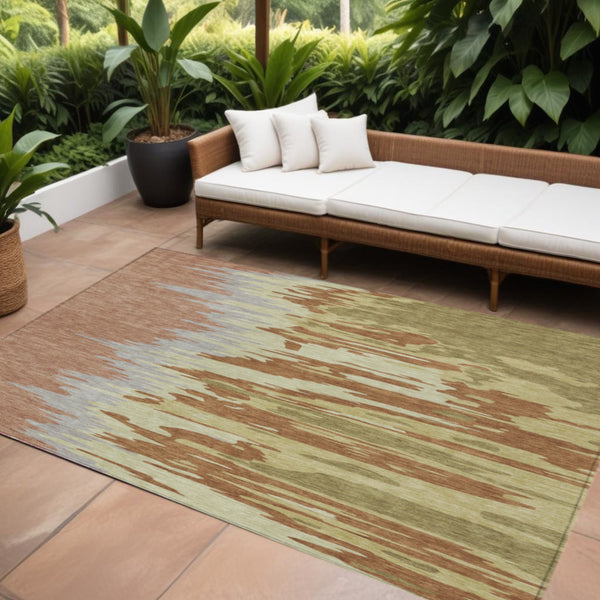 Homeroots 3' Stylish Abstract Beige Brown Gray Washable Indoor Outdoor Area Rug For Versatile Spaces 8' X 10' Polyester 601239