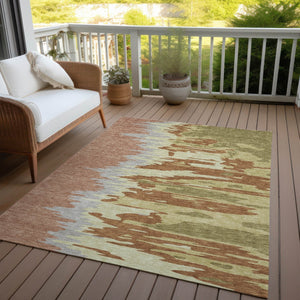 Homeroots 3' Stylish Abstract Beige Brown Gray Washable Indoor Outdoor Area Rug For Versatile Spaces 10' X 14' Polyester 601241