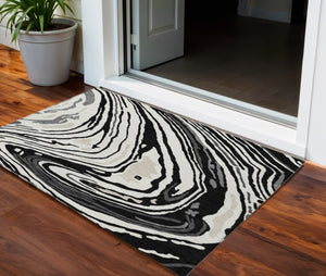 Homeroots 3' Durable Abstract Washable Area Rug For Indoor And Outdoor Spaces - Stylish And Stain Resistant 3' X 5' Polyester 601248