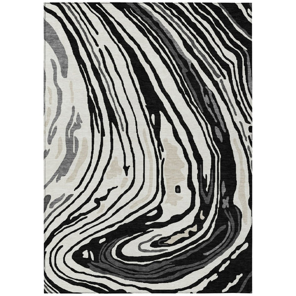 HomeRoots 5' Modern Abstract Washable Area Rug in Black, Gray, and Ivory for Indoor or Outdoor Spaces 5' X 8' 601249