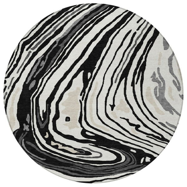 Homeroots 3' Durable Abstract Washable Area Rug For Indoor And Outdoor Spaces - Stylish And Stain Resistant 8' Round Polyester 601250