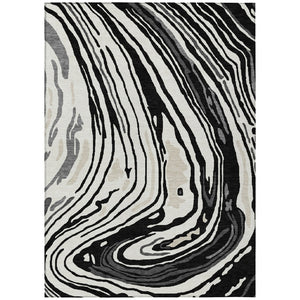 HomeRoots 5' Modern Abstract Washable Area Rug in Black, Gray, and Ivory for Indoor or Outdoor Spaces 8' X 10' 601251