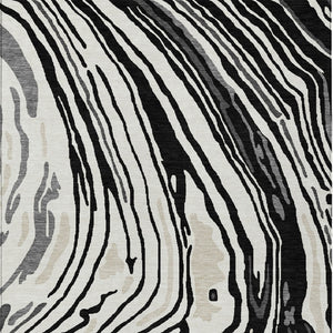 HomeRoots 5' Modern Abstract Washable Area Rug in Black, Gray, and Ivory for Indoor or Outdoor Spaces 10' X 14' 601253