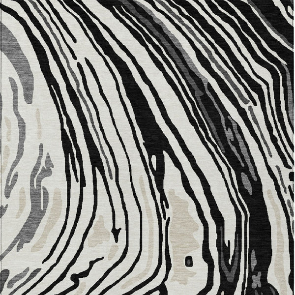 HomeRoots 5' Modern Abstract Washable Area Rug in Black, Gray, and Ivory for Indoor or Outdoor Spaces 10' X 14' 601253
