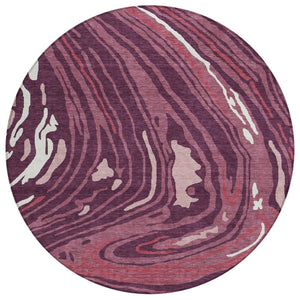 HomeRoots 5' Contemporary Burgundy and Ivory Abstract Area Rug - Durable, Washable for Indoor and Outdoor Use 8' Round 601262