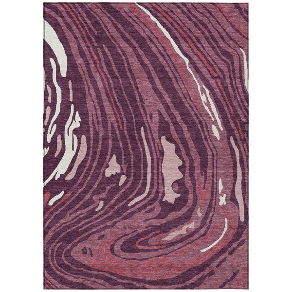 HomeRoots 5' Contemporary Burgundy and Ivory Abstract Area Rug - Durable, Washable for Indoor and Outdoor Use 8' X 10' 601263