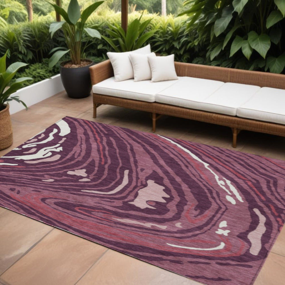 HomeRoots 9' X 12' Burgundy, Brick Red & Ivory Abstract Area Rug - Stylish, Washable, Indoor/Outdoor Use! 601264