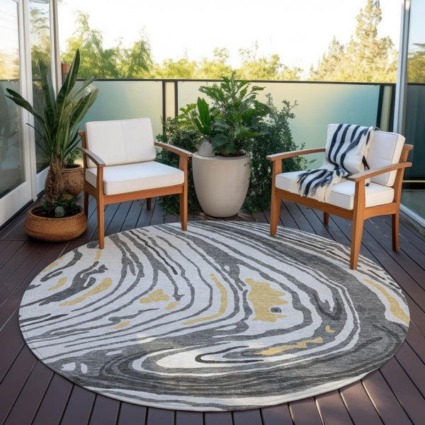 Homeroots 3' Durable Abstract Washable Area Rug For Indoor And Outdoor Spaces - Stylish And Stain Resistant 8' Round Polyester 601268