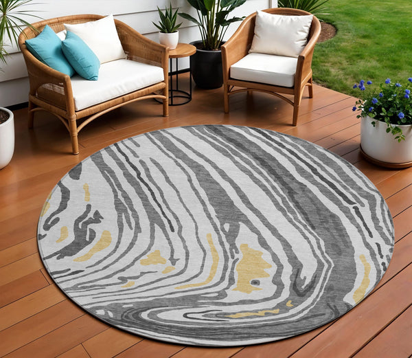 Homeroots 3' Durable Abstract Washable Area Rug For Indoor And Outdoor Spaces - Stylish And Stain Resistant 8' Round Polyester 601268