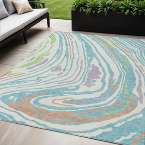 Homeroots 3' Durable Abstract Washable Area Rug For Indoor And Outdoor Spaces - Stylish And Stain Resistant 5' X 8' Polyester 601273