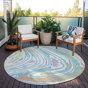 Homeroots 3' Durable Abstract Washable Area Rug For Indoor And Outdoor Spaces - Stylish And Stain Resistant 8' Round Polyester 601274