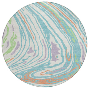 Homeroots 3' Durable Abstract Washable Area Rug For Indoor And Outdoor Spaces - Stylish And Stain Resistant 8' Round Polyester 601274