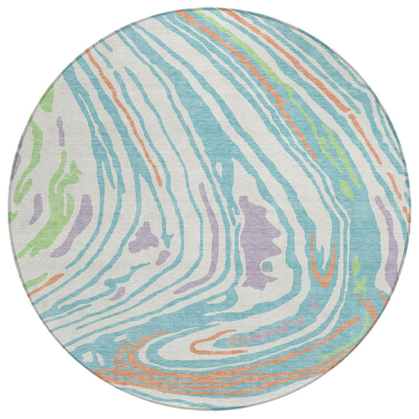 Homeroots 3' Durable Abstract Washable Area Rug For Indoor And Outdoor Spaces - Stylish And Stain Resistant 8' Round Polyester 601274