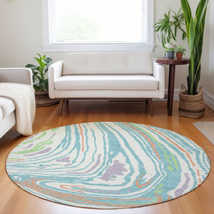 Homeroots 3' Durable Abstract Washable Area Rug For Indoor And Outdoor Spaces - Stylish And Stain Resistant 8' Round Polyester 601274
