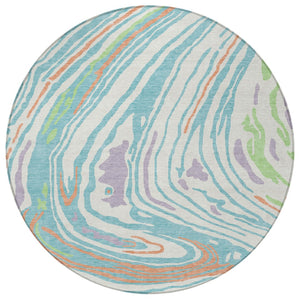 Homeroots 3' Durable Abstract Washable Area Rug For Indoor And Outdoor Spaces - Stylish And Stain Resistant 8' Round Polyester 601274