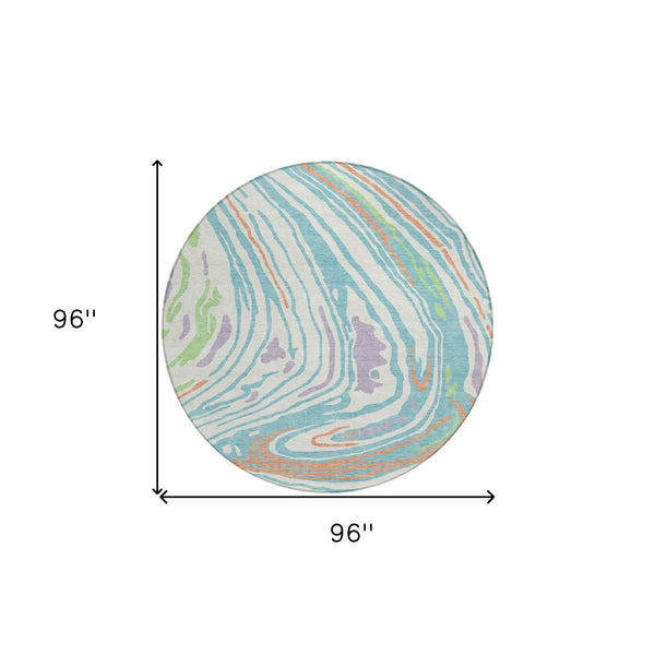 Homeroots 3' Durable Abstract Washable Area Rug For Indoor And Outdoor Spaces - Stylish And Stain Resistant 8' Round Polyester 601274