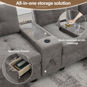 English Elm [new U-shaped Chenille Sectional Six Seat Tufted Couch with Usb Charging Storage Gray N723S1191E