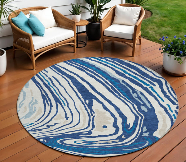 Homeroots 3' Durable Abstract Washable Area Rug For Indoor And Outdoor Spaces - Stylish And Stain Resistant 8' Round Polyester 601286
