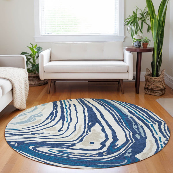 Homeroots 3' Durable Abstract Washable Area Rug For Indoor And Outdoor Spaces - Stylish And Stain Resistant 8' Round Polyester 601286